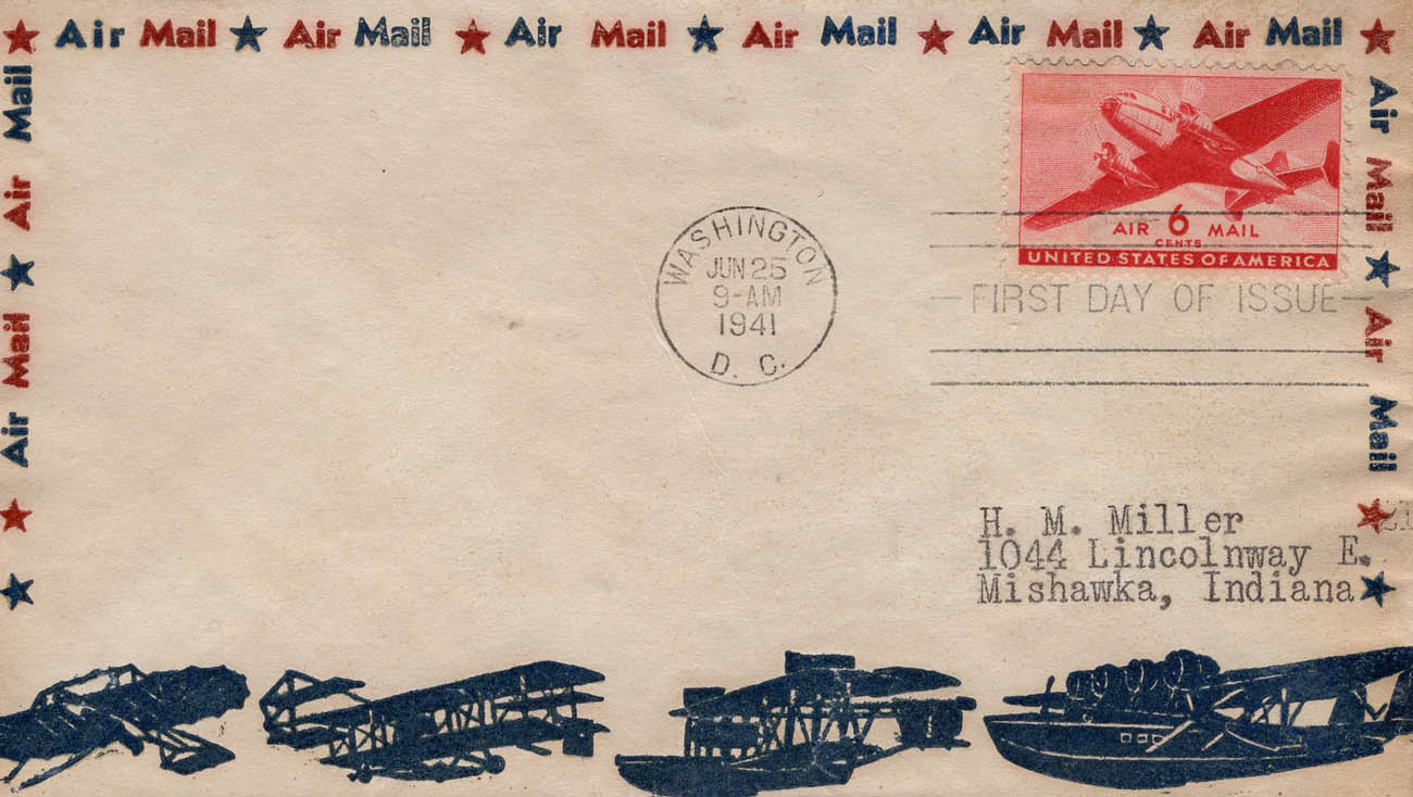 Air Mail Bordered General Purpose cachet GP#Border14-b on Scott #C25 Air Mail Bordered General Purpose cachet GP#Border14-b on Scott #C25