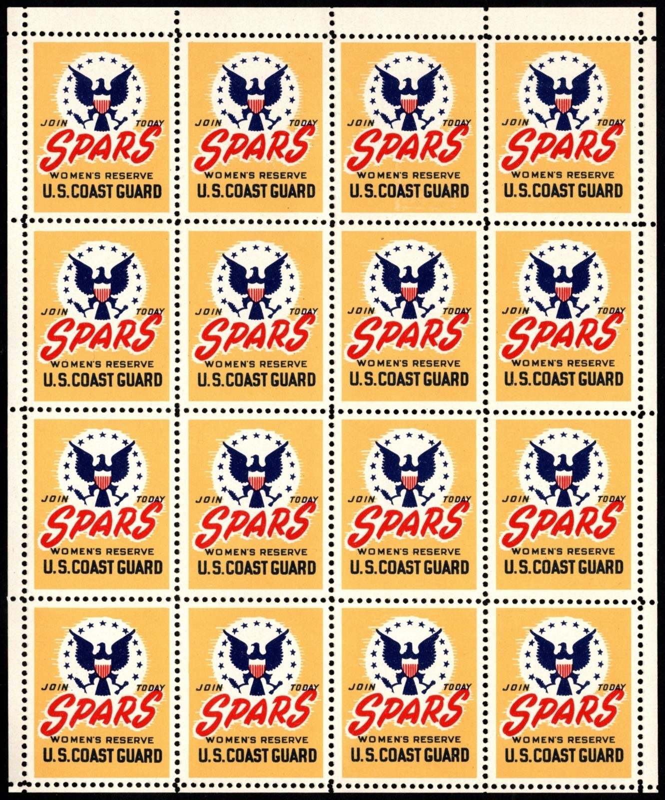 U.S. Scott #UX52 - sheet of SPARS poster stamps U.S. Scott #UX52 - sheet of SPARS poster stamps